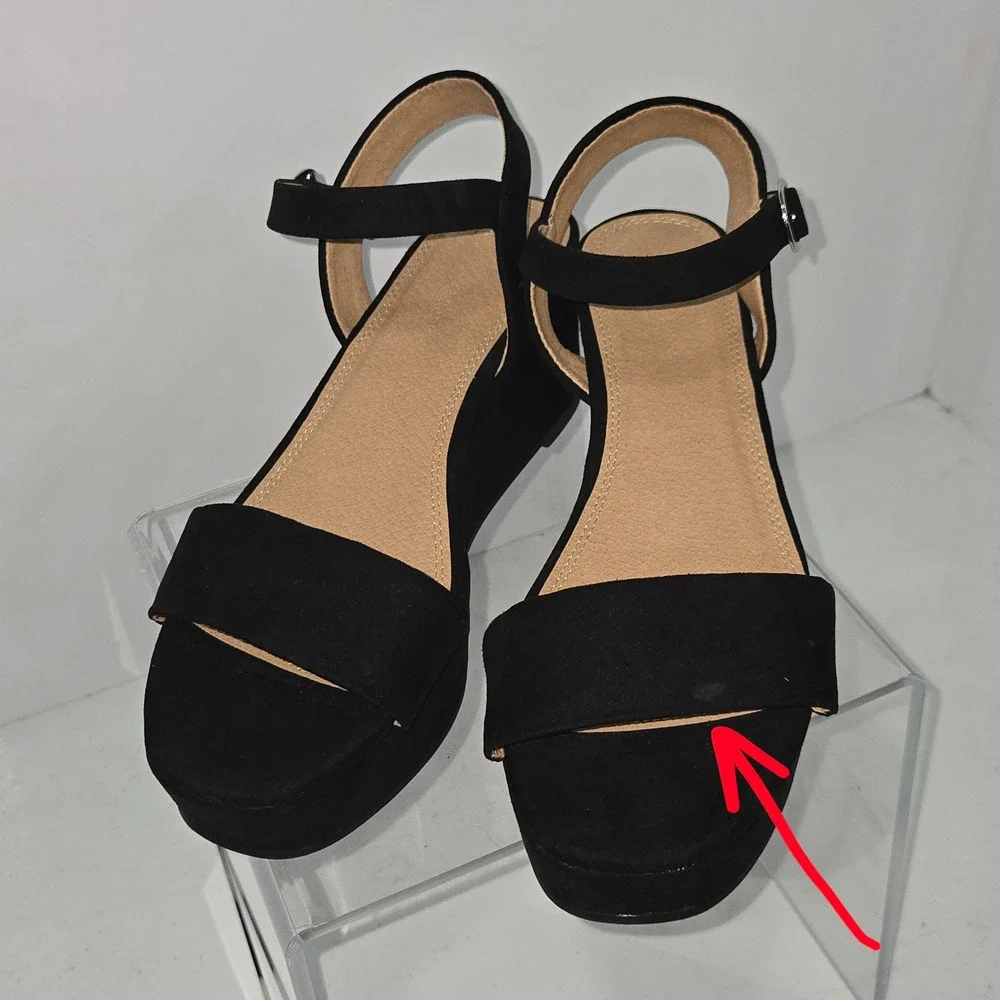 ASOS Shoes Womens 7 Black Faux Suede Platform Wedge Sandals Ankle Strap AC678